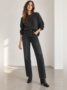Denim Forum The Arlo High Rise Straight Jeans Black Size 24